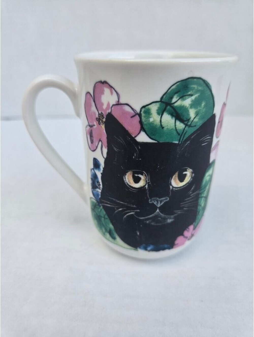 Capilano Vancouver Ceramic Mug with Black Cat and Floral Design